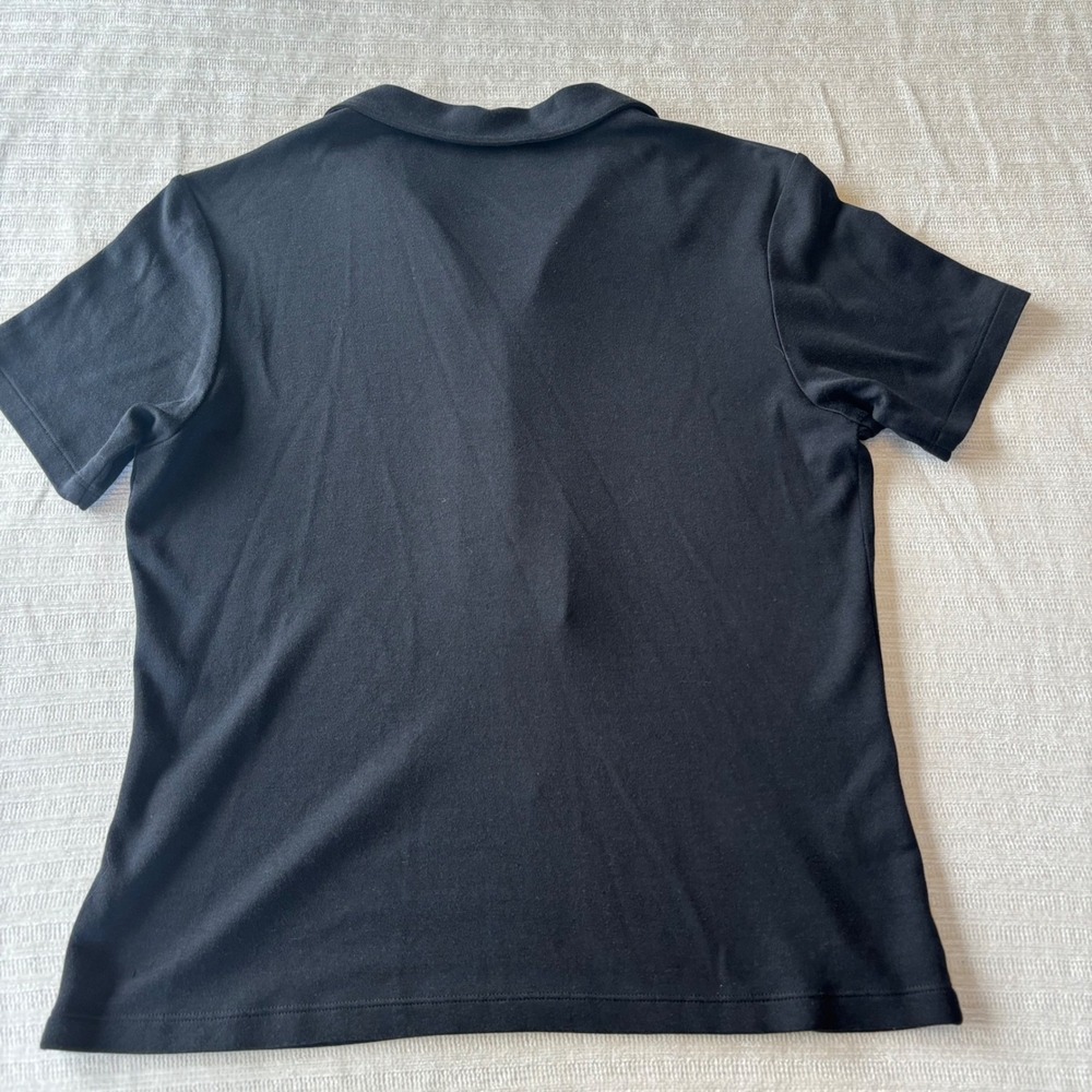 Tommy Bahama Womens Silk Cotton Blend Polo Shirt Black Short Sleeve Large 12/14 - Picture 2 of 8